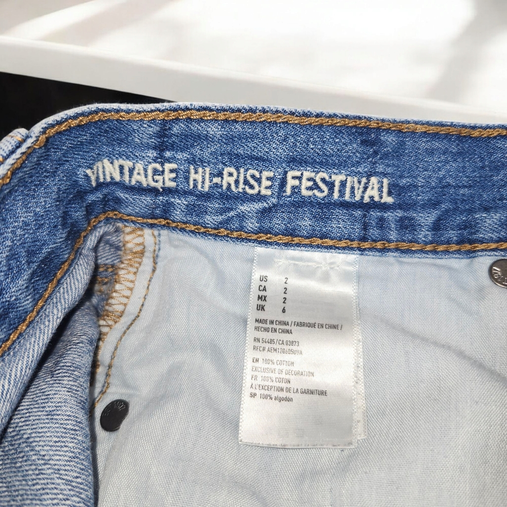 American Eagle Outfitters Blue Jean Shorts with Distressed Raw Hem - Picture 3 of 5